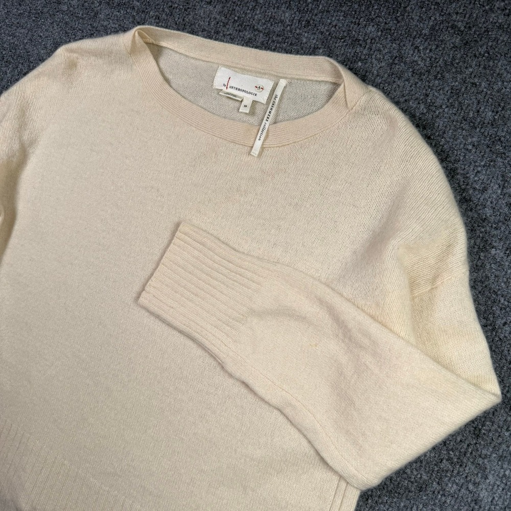 Anthropologie Sweater Womens XS Cream Cashmere Collection Drop Shoulder Crewneck